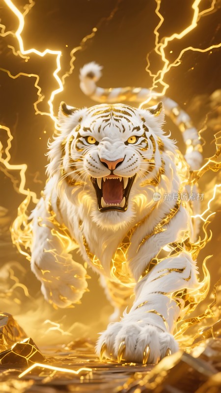 金色闪电环绕的白虎