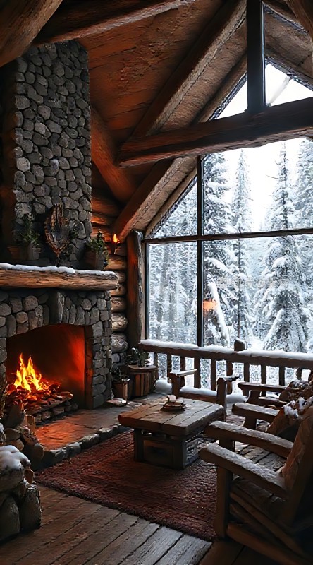 冬日暖炉旁的温馨小屋