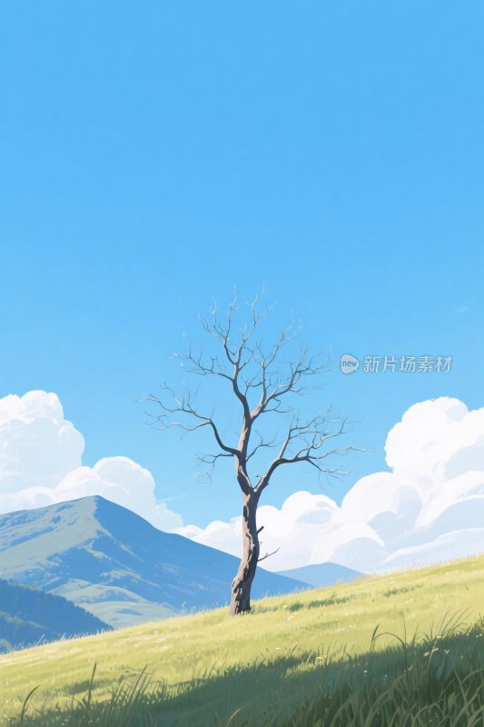 孤树山水风景插画