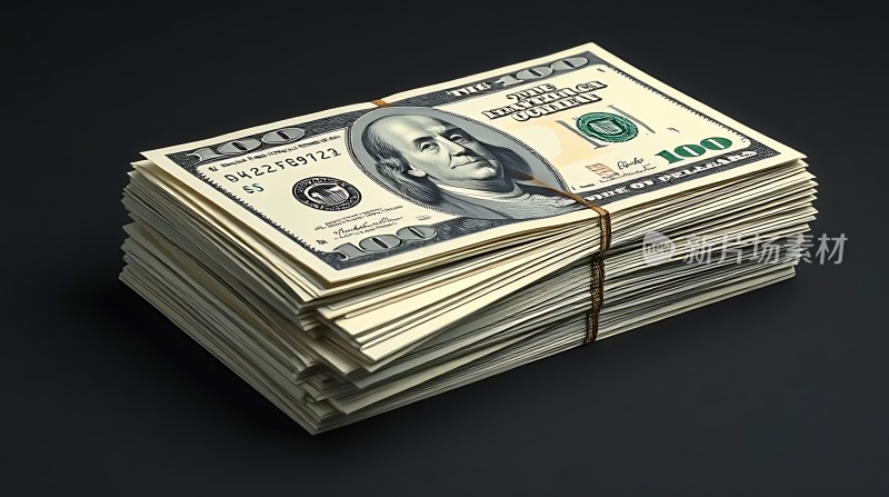 百元美钞堆叠展现财富与繁荣