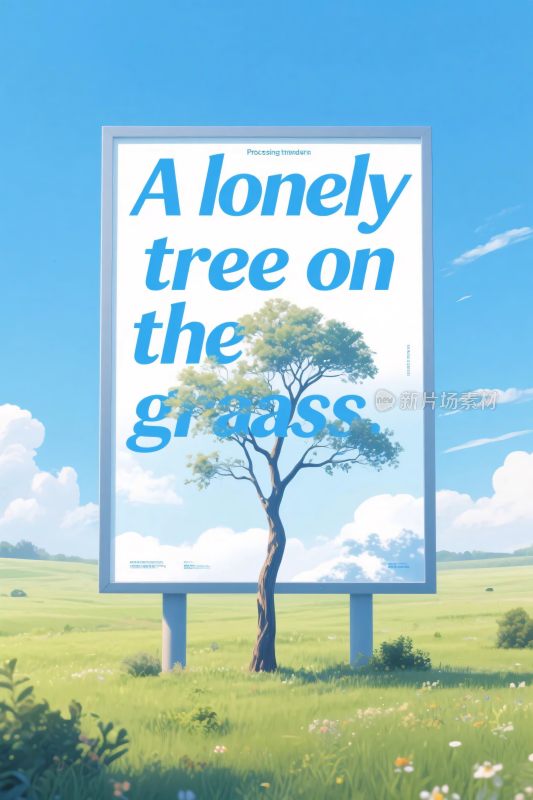 孤独的树草地广告牌
