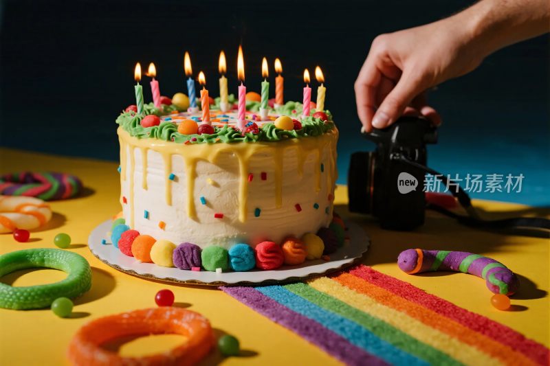 生日蛋糕彩绳糖果场景