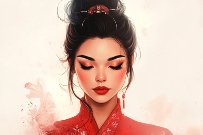 红衣美人插画