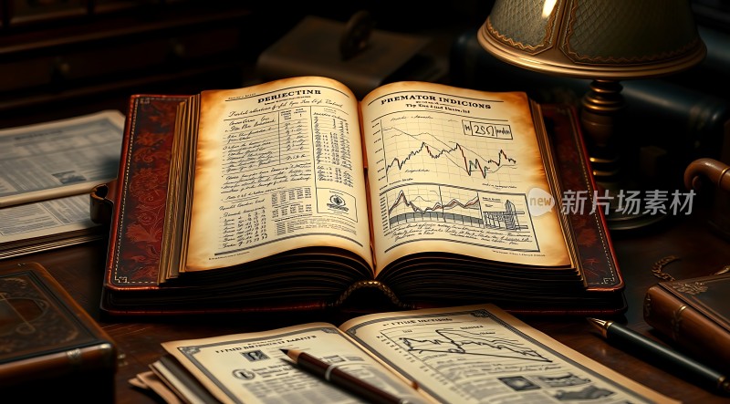 古旧书籍与图表的结合展现学术氛围