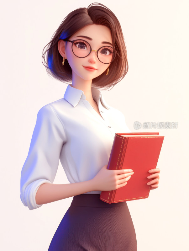 卡通女教师女老师3D卡通人物插画