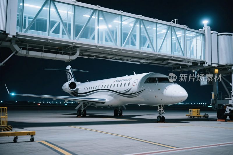 机场夜景私人飞机停靠图