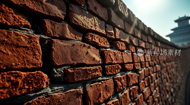红砖墙与阳光下的古建筑