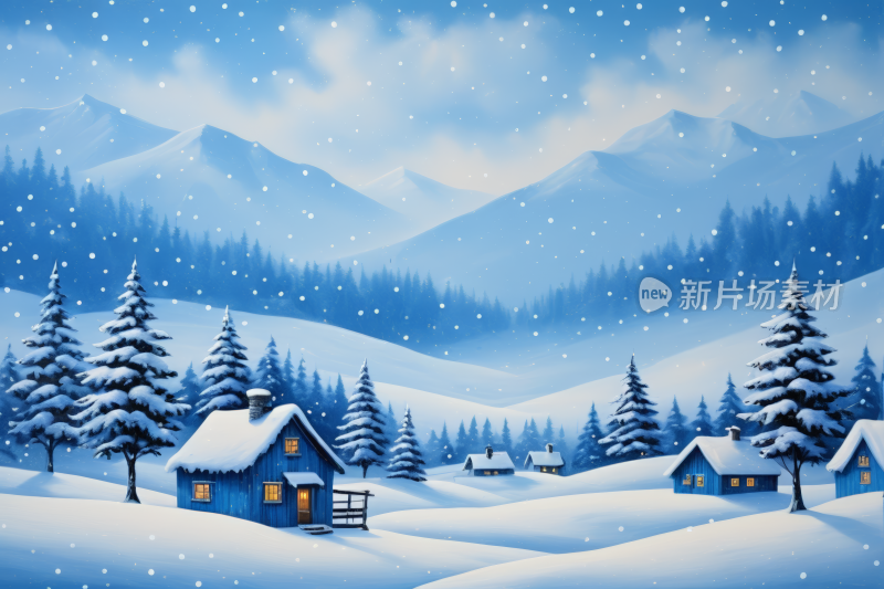 雪景小屋和树木高清背景图片