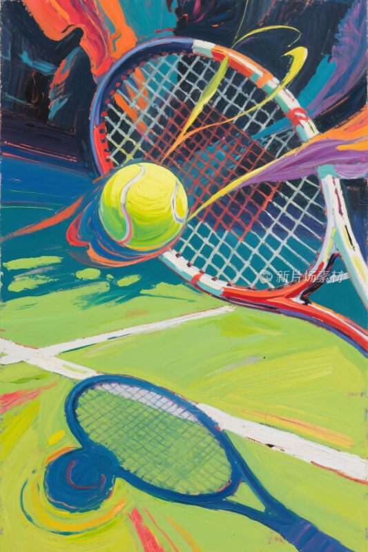 网球与球拍插画