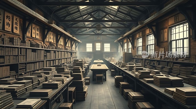 古色古香的书房满墙书籍与木制家具