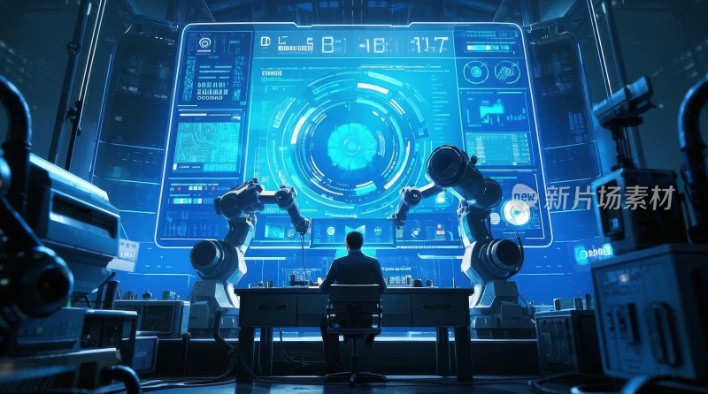 科技AI机器人手臂实验室背景图