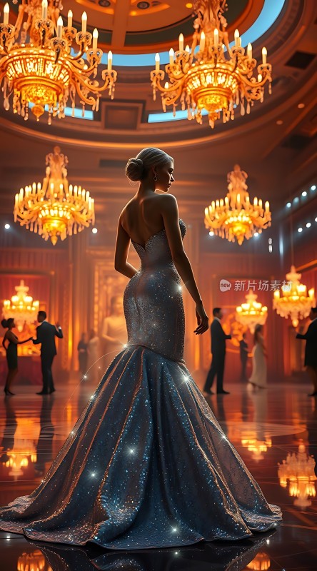 璀璨舞会上的蓝色晚礼服