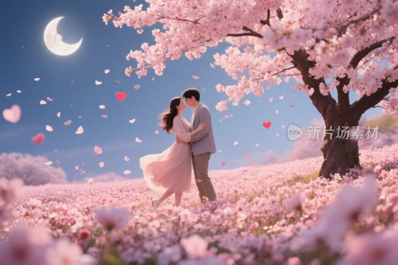 浪漫樱花情侣场景