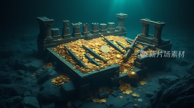 海底宝藏金币与古代遗迹