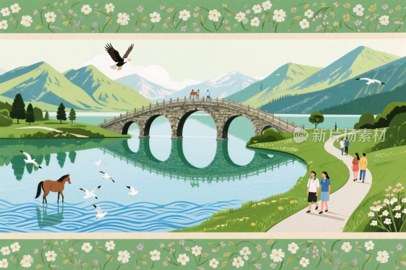 山水田园风景插画