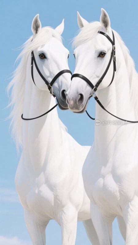 两匹白马相依而立