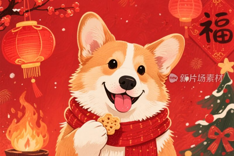 春节的柯基犬插画