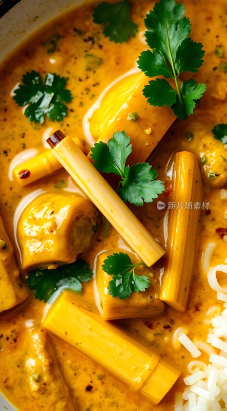 香辣玉米浓汤配香菜面条