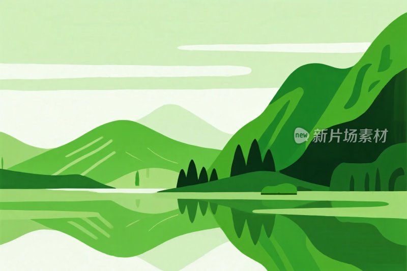 绿色山水风景插画