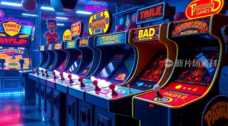 复古街机游戏厅霓虹灯下的经典回忆