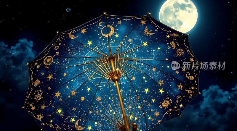 星空下的金色雨伞