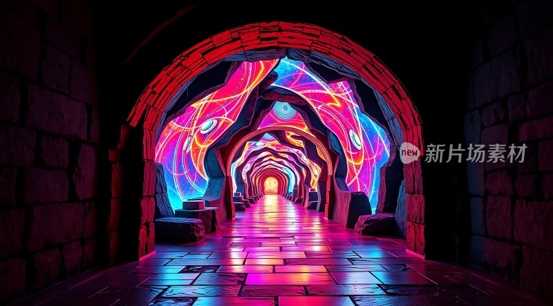 霓虹隧道光影走廊