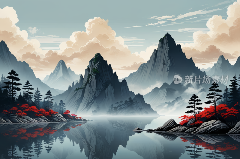 山水风景插画高清图片