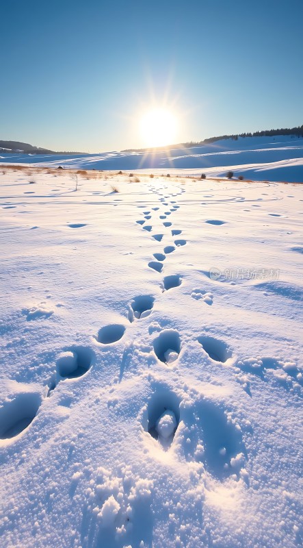 雪地足迹阳光下的宁静旅程