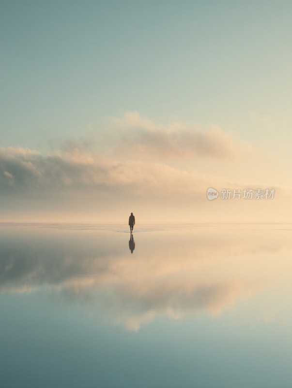 孤身于梦幻湖景之人