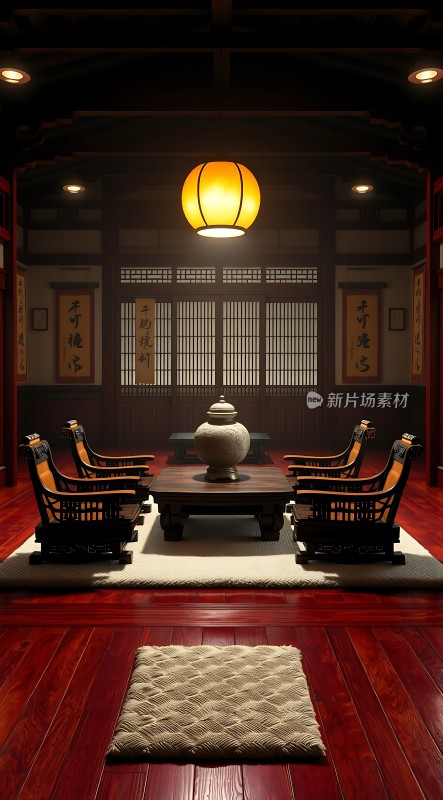 古风雅室红木家具灯笼高悬宁静致远