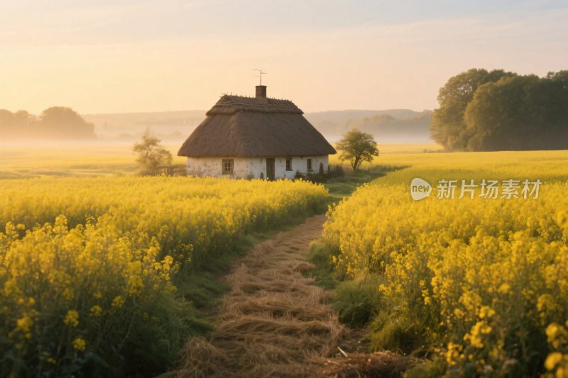 田园风光中的茅草屋