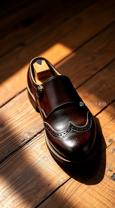 阳光下的棕色皮鞋