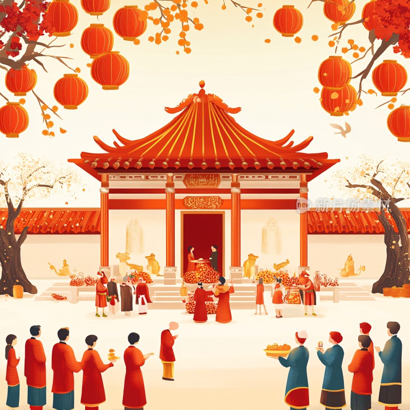 古代新年祭祖场景