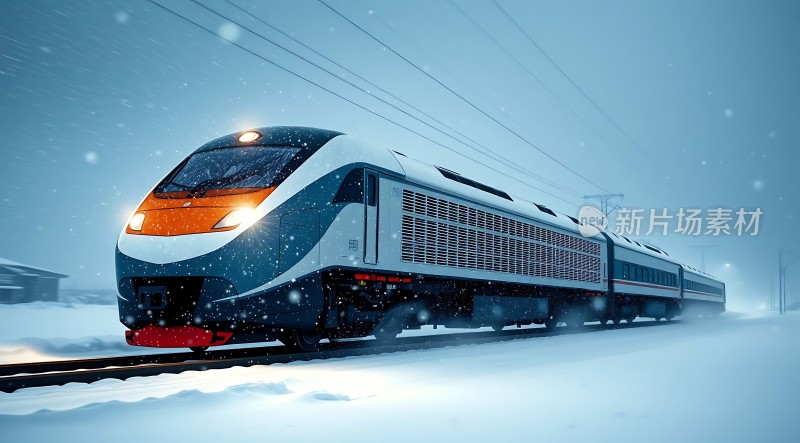 雪地高铁疾驰而过