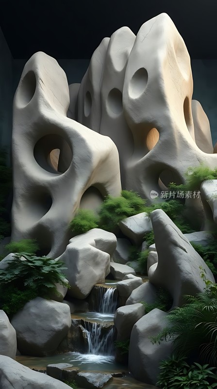 奇石林立绿意盎然小溪潺潺