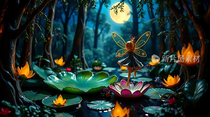 精灵在月光下的梦幻森林