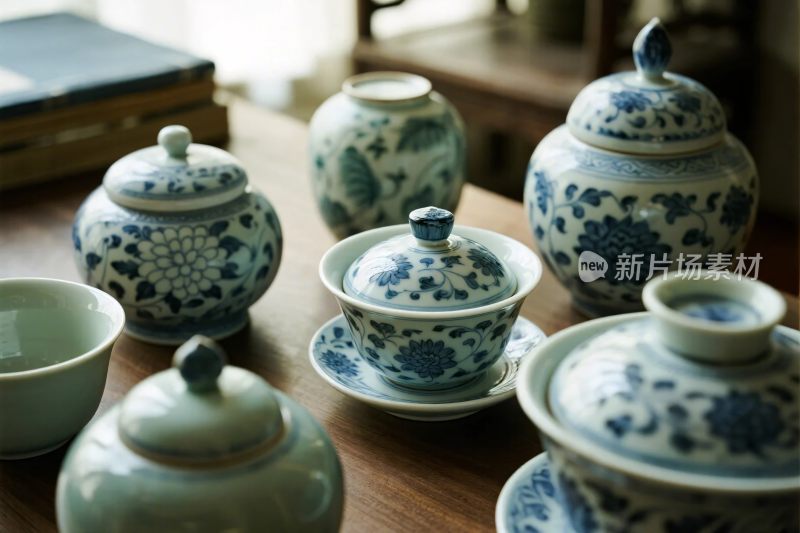 青花瓷器静物展示