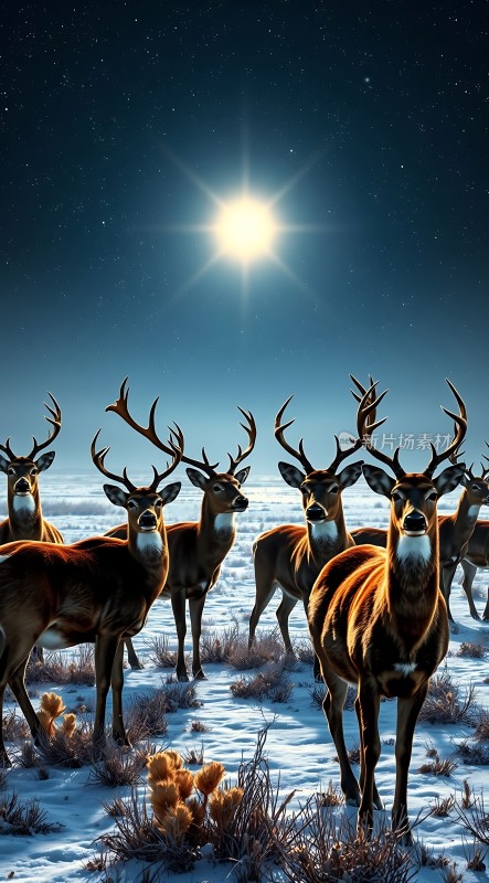雪地鹿群