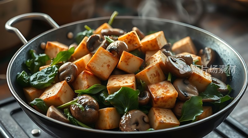 豆腐菠菜炒蘑菇