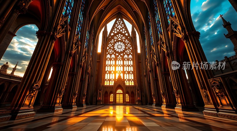阳光下的宏伟教堂内部