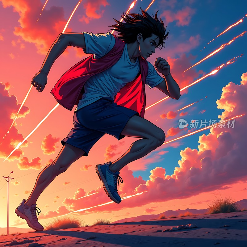 日落下的奔跑者