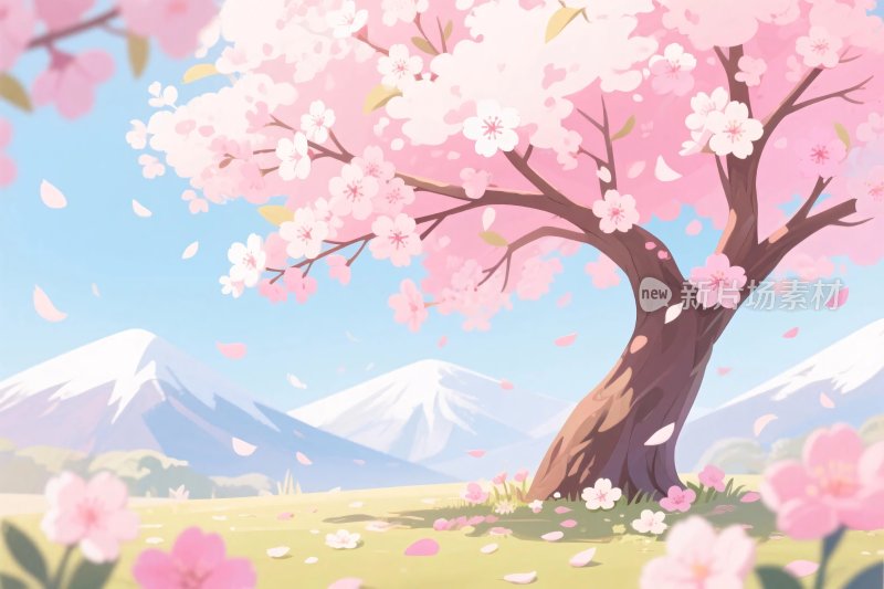 春日樱花风景插画