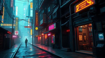 霓虹灯下的未来都市街道 霓虹灯下的未来都市街道