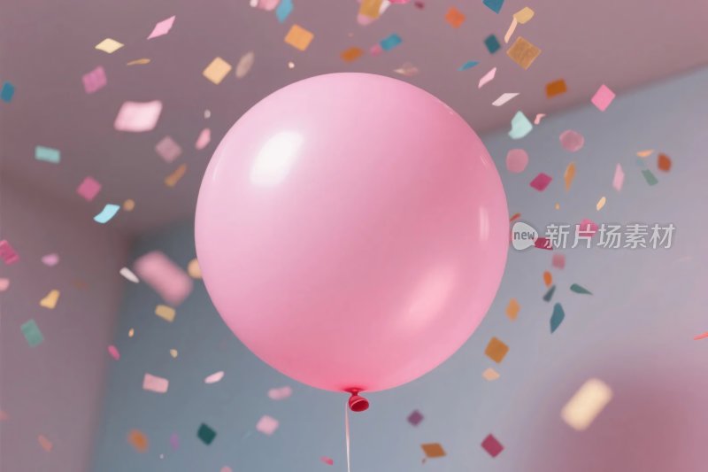 粉色气球与缤纷纸屑场景
