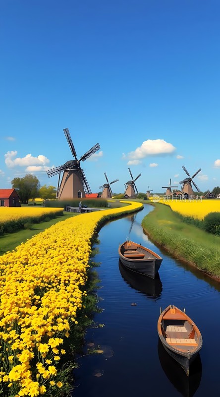 风车花海小船河