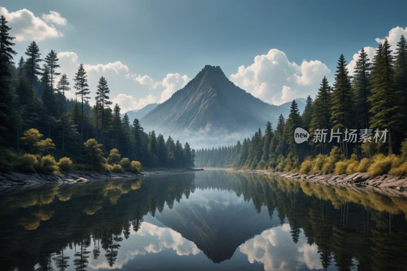 树木高山清风景插画图片