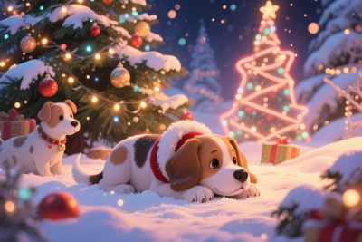 圣诞雪景萌宠插画 圣诞雪景萌宠插画