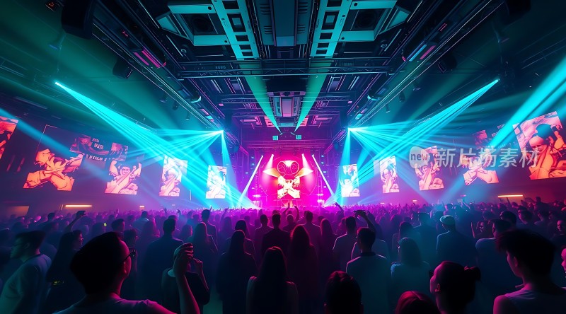 音乐节现场灯光璀璨观众热情高涨