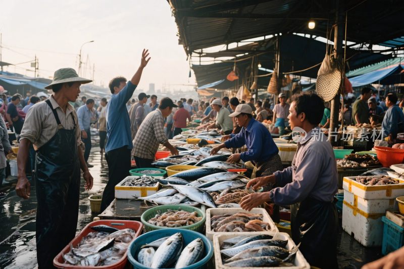 热闹水产市场摊位