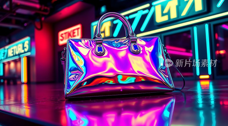 霓虹灯下的时尚手提包